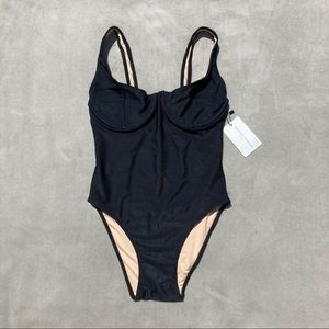 New Faithfull Mona Black Ribbed One Piece Swim M